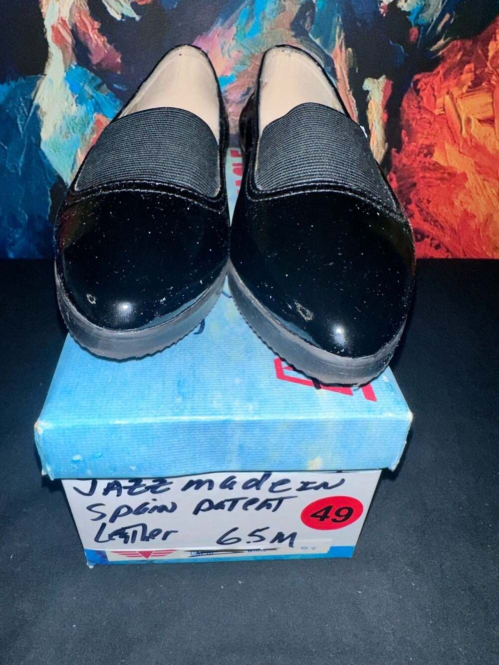 No.49 Jazz Made in Spain Black Patent Leather Slip On Loafers Flats